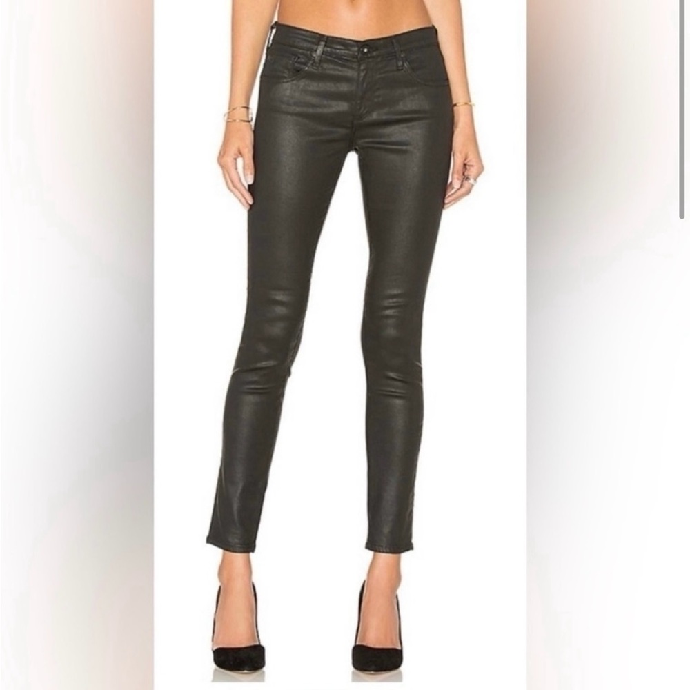 AG The Legging Ankle Super Skinny Coated Jeans in Super Black Size 26